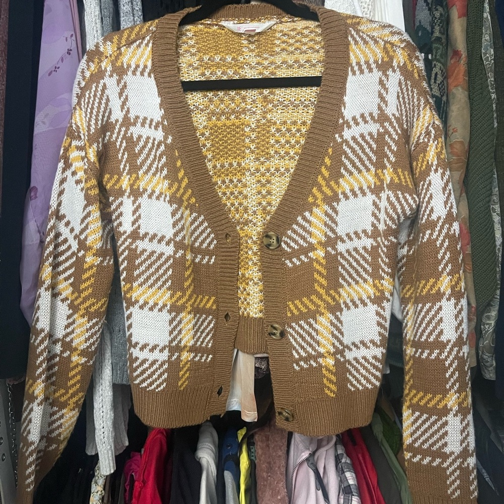 No Boundaries Brown and White Cardigan Sweater